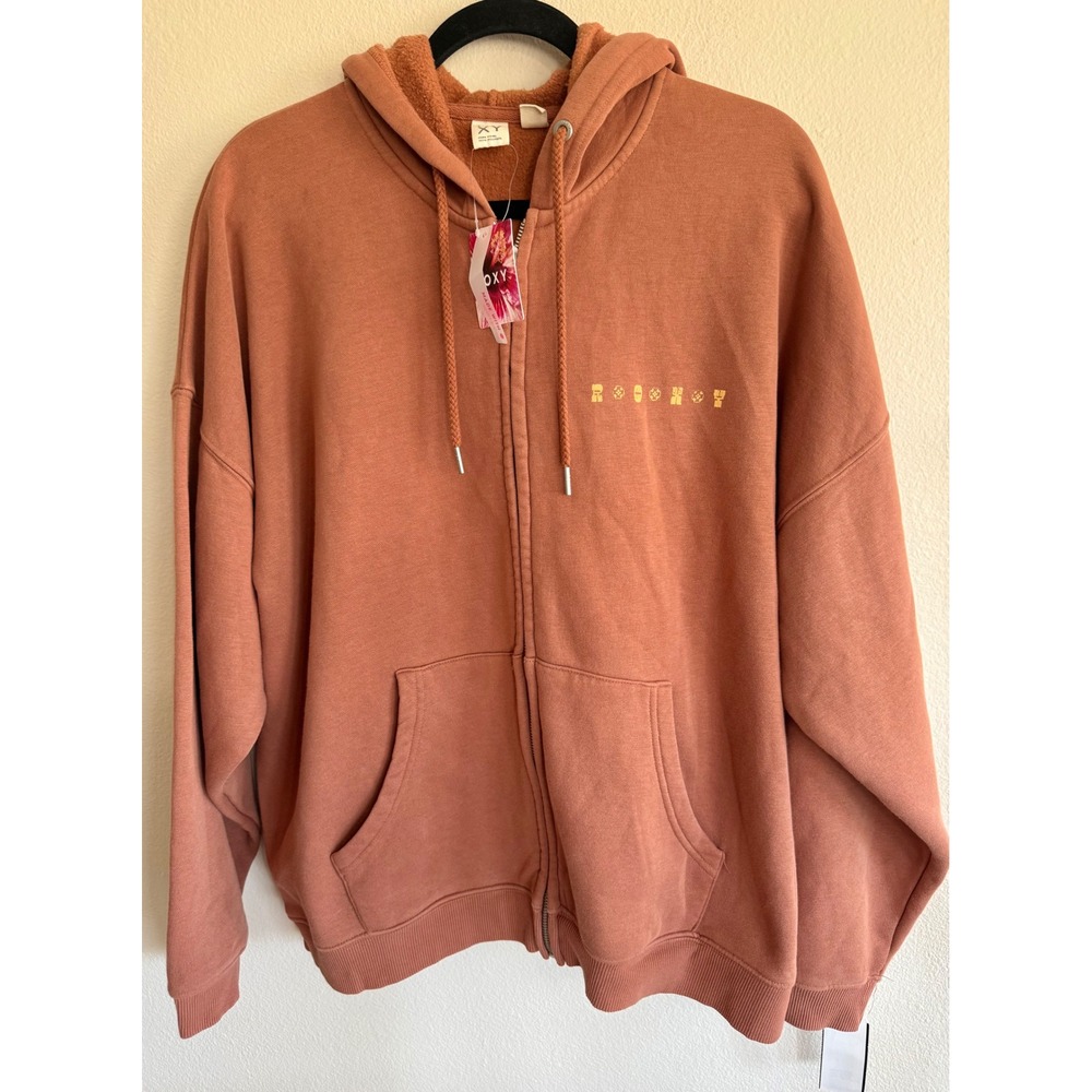 Roxy Line-Up Graphic Zip Up Hoodie Russet  Sunset Print  Oversized Size L Summer